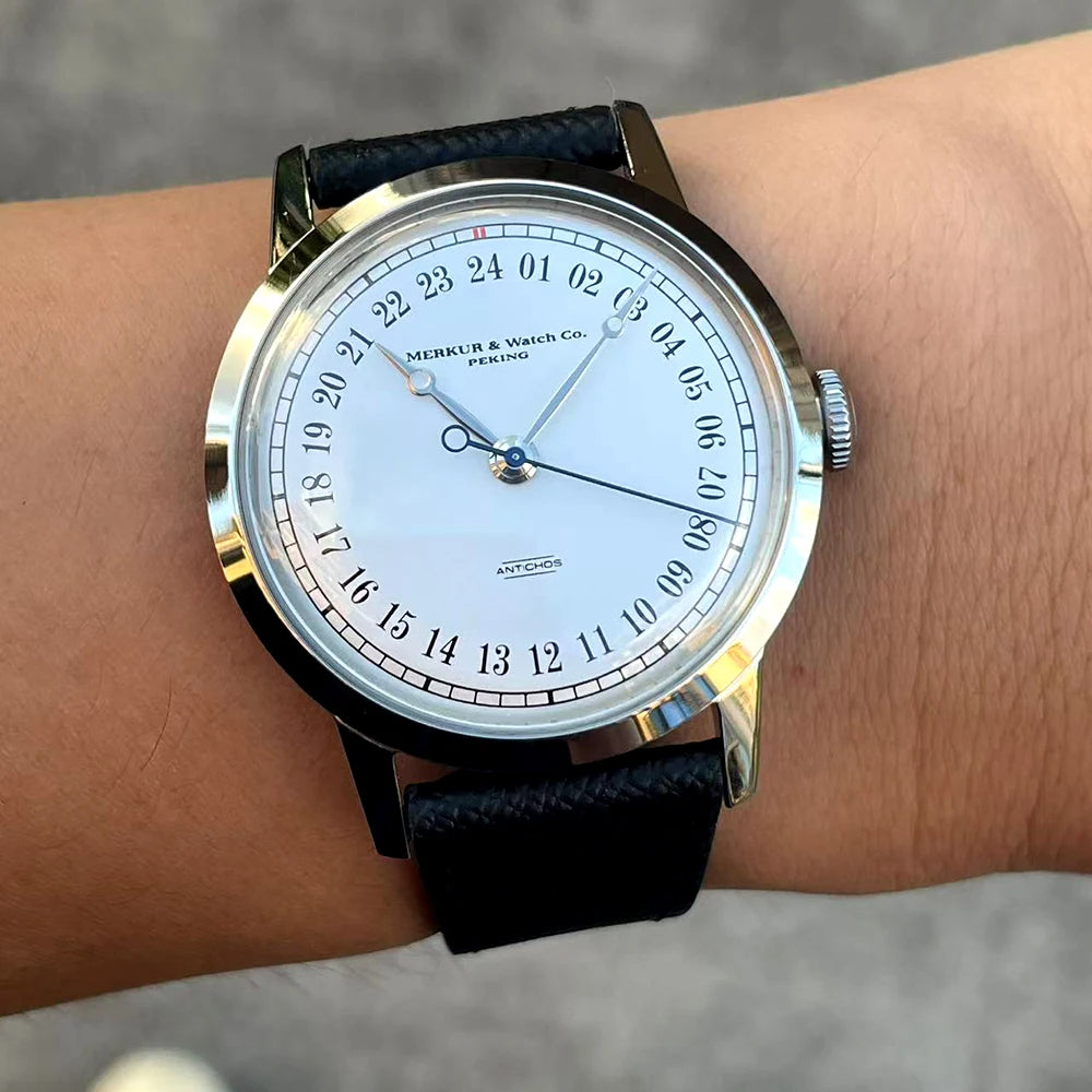 MERKUR White Dial Watch 24H A thinner Case 50m Skin Diver Watch Vintage Automatic Mechanical Watch 38mm Relogio Masculino