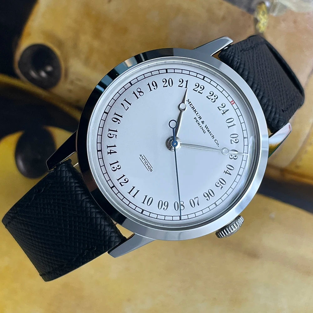 MERKUR White Dial Watch 24H A thinner Case 50m Skin Diver Watch Vintage Automatic Mechanical Watch 38mm Relogio Masculino